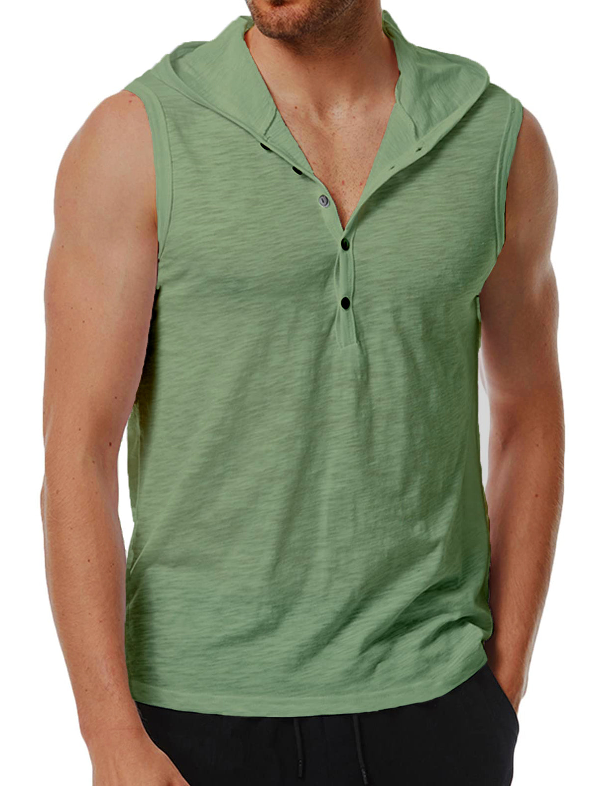 Men's Hooded Casual Fashion Sleeveless Bamboo Cotton T-shirt