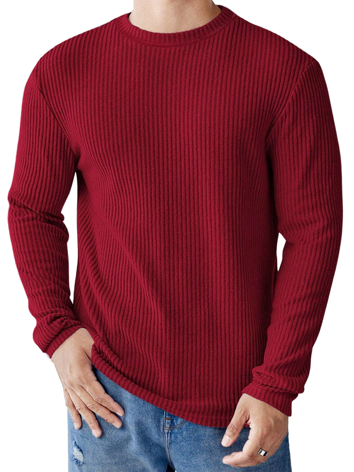 Men's Casual Round Neck Striped Loose Large Size Long Sleeve T-Shirt