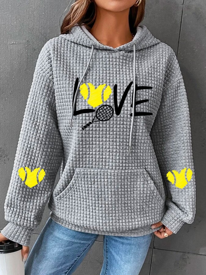 Women's love tennis printed waffle hooded sweatshirt