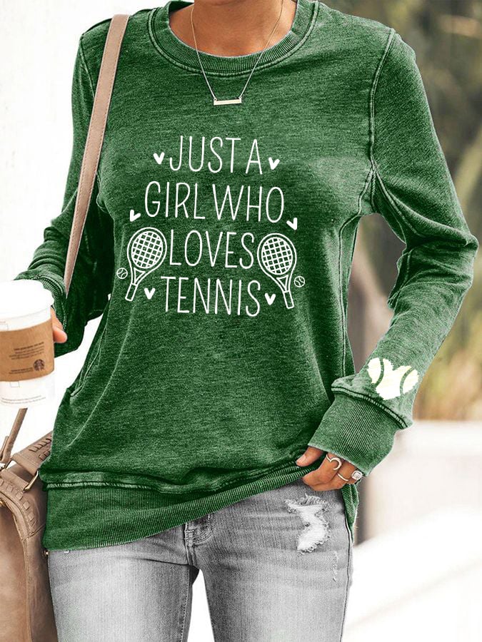 Women's "Just A Girl Who Loves Tennis" printed casual sweatshirt