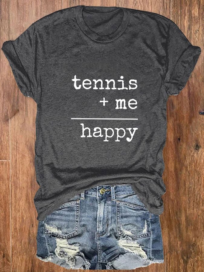 Women's "Tennis+me=happy" printed T-shirt