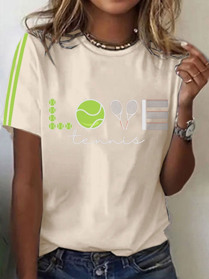 Women's Tennis Printed Round-Neck Casual T-Shirt