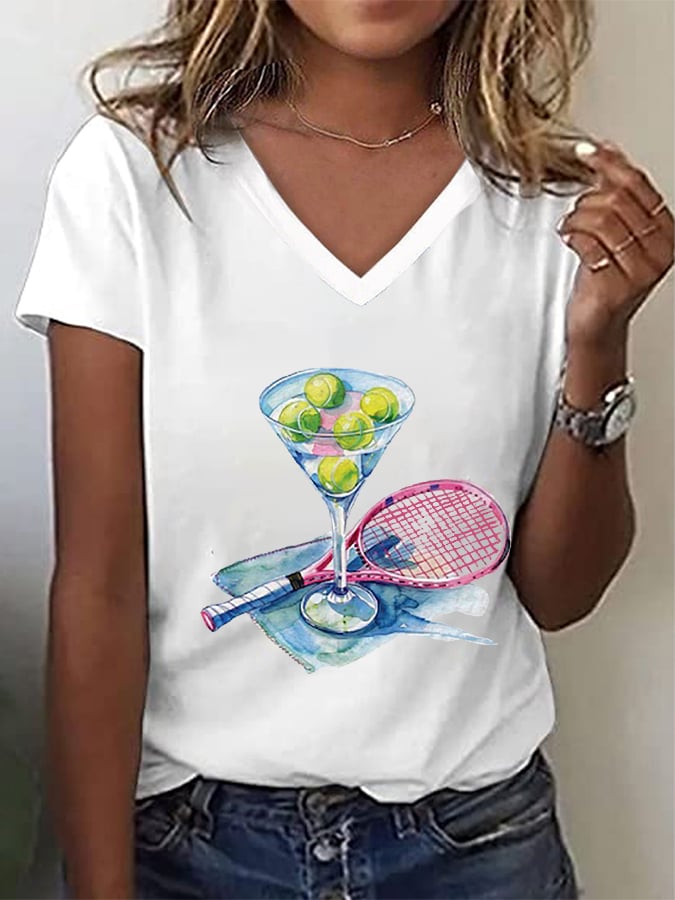 Women's Funny Tennis Tennis Lover Print V-Neck T-Shirt