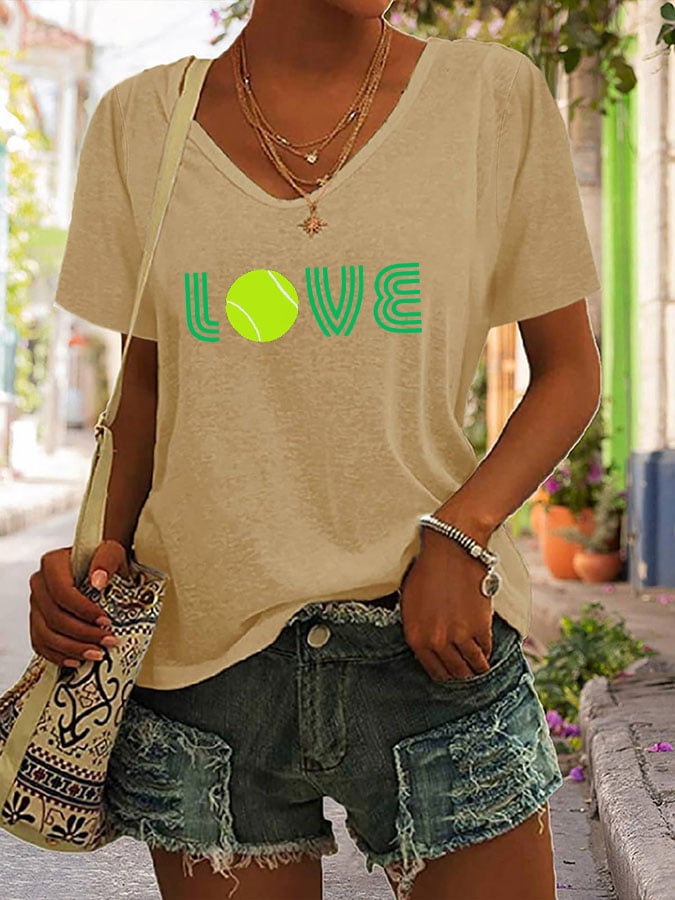 Women's Love Tennis Printed V-Neck T-shirt