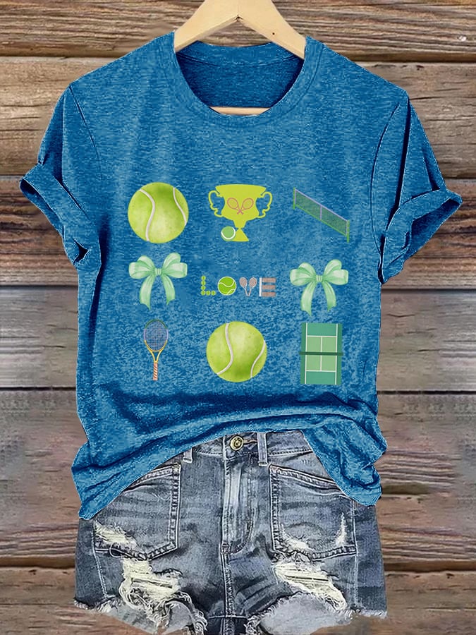 Women's Retro Tennis Print T-Shirt