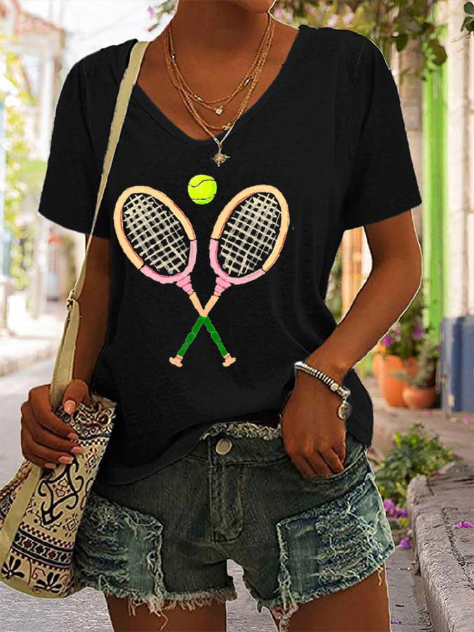 Women's Tennis Fans Printed V-Neck T-Shirt