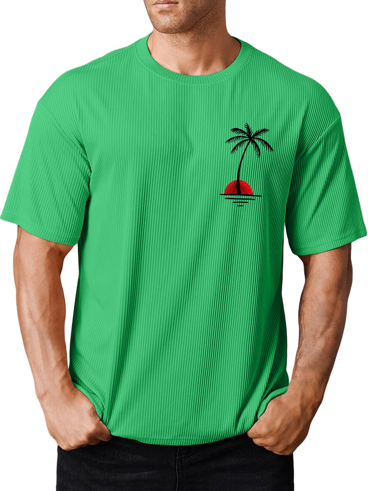 Men's Hawaiian striped coconut print short-sleeved T-shirt