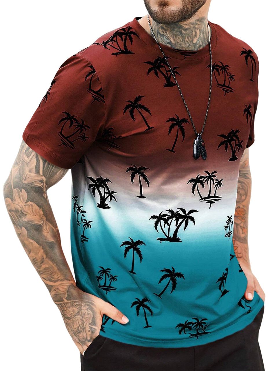 Men's Gradient Coconut Round Neck Short Sleeve T-Shirt