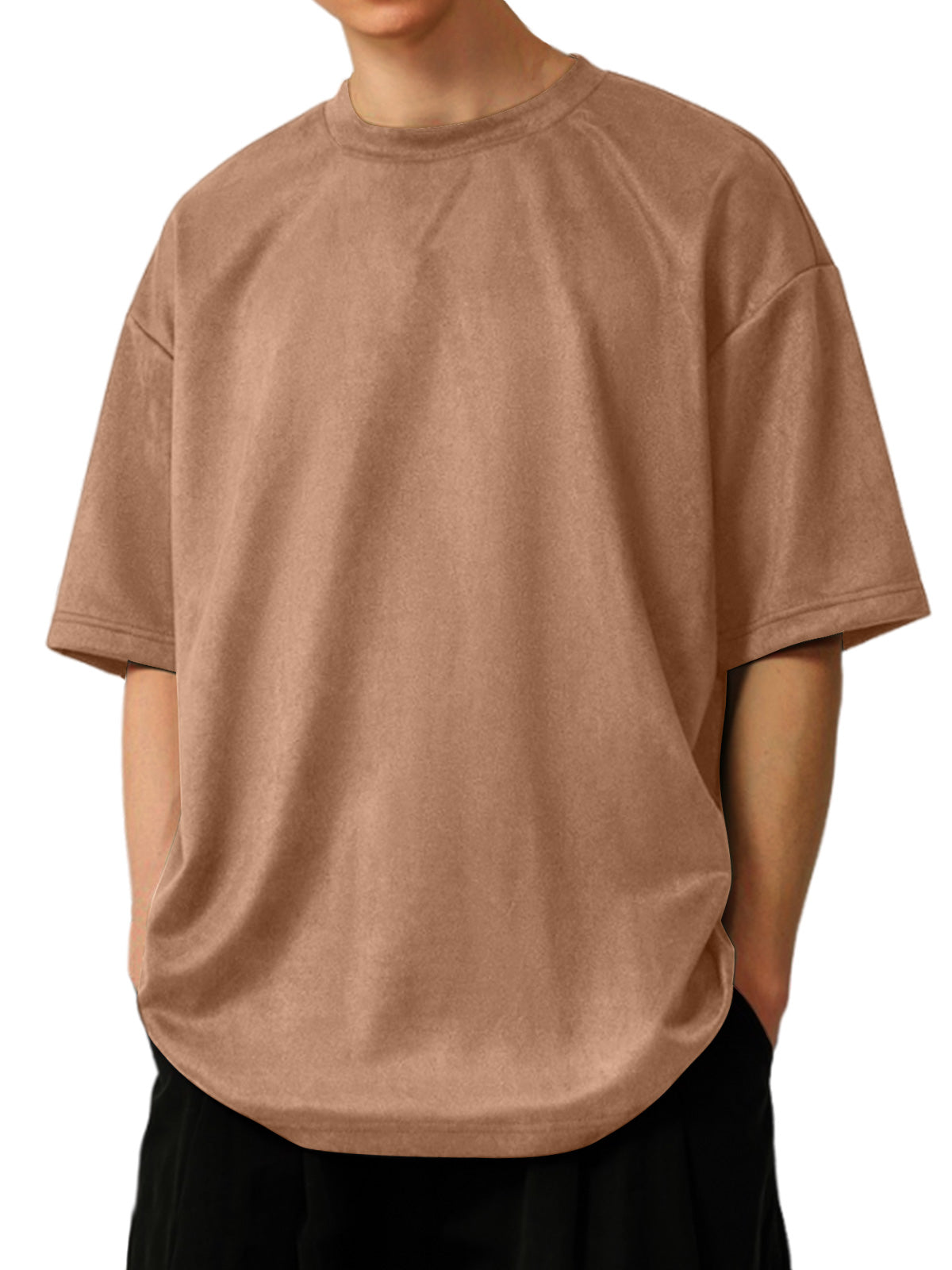 Men's Solid Color Round Neck Suede Short Sleeve T-Shirt