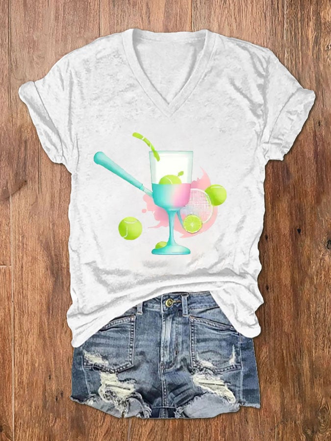 Women's Funny Tennis Tennis Lover Print V-Neck T-Shirt