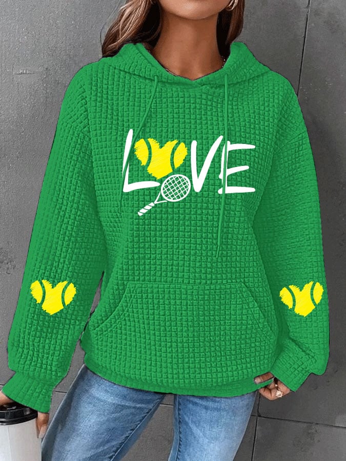 Women's love tennis printed waffle hooded sweatshirt