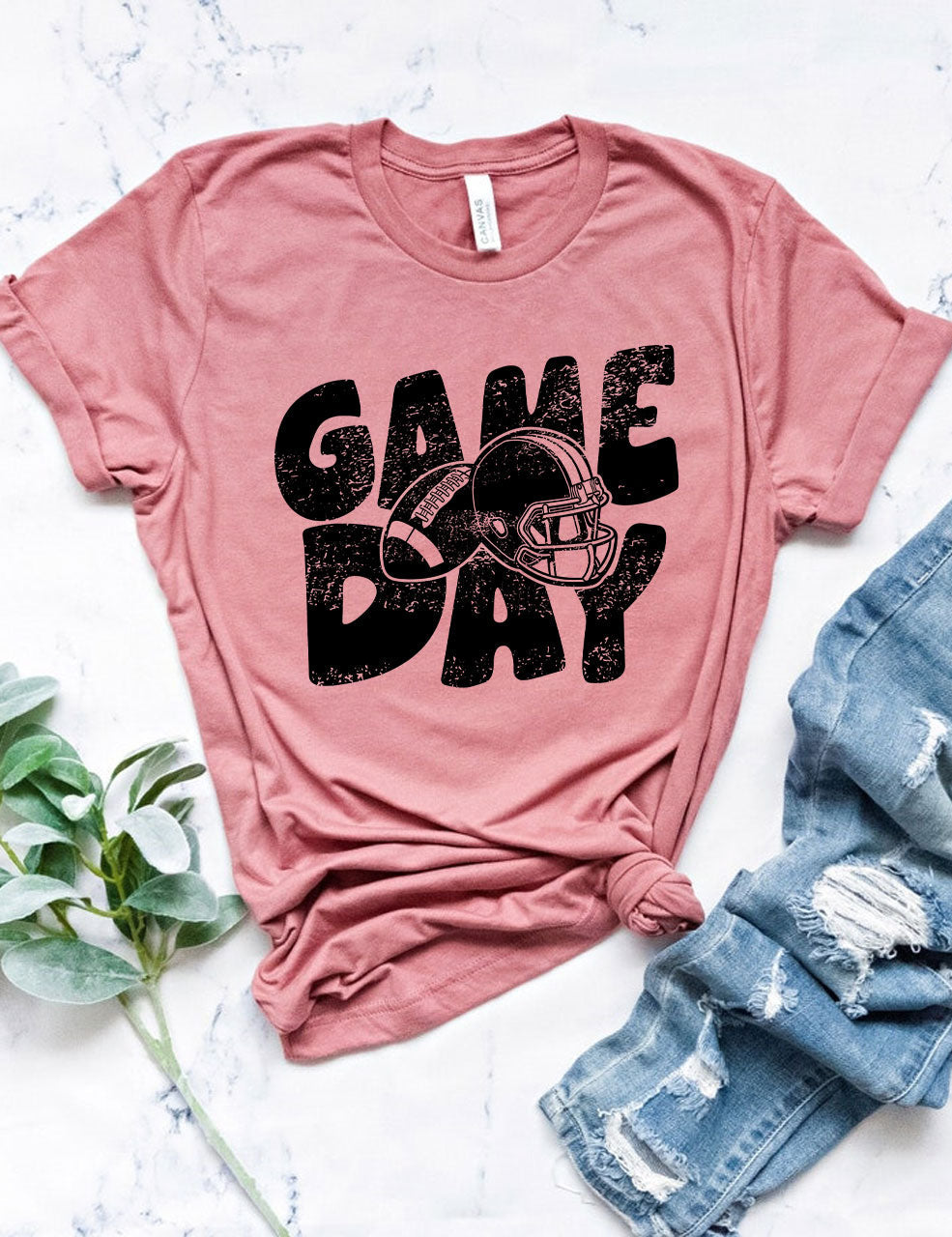 Distressed Helmet Football Game Day T-Shirt