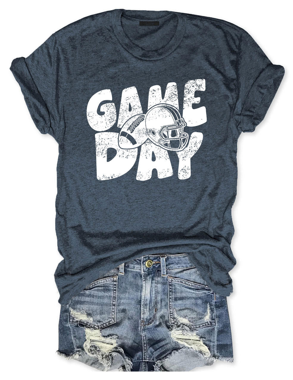 Distressed Helmet Football Game Day T-Shirt