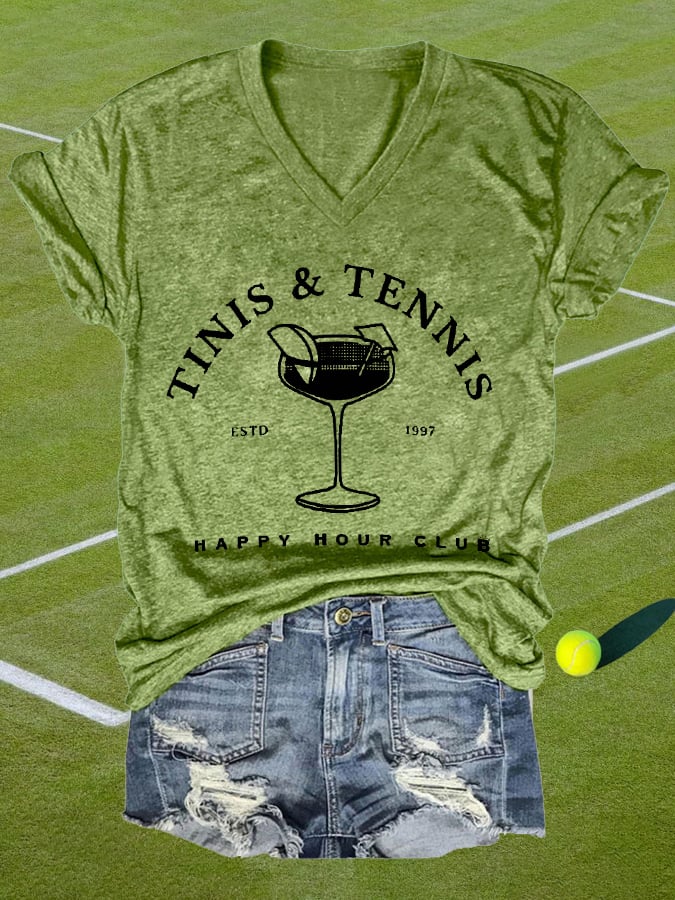 Women's Tinis And Tennis Casual V-Neck Tee