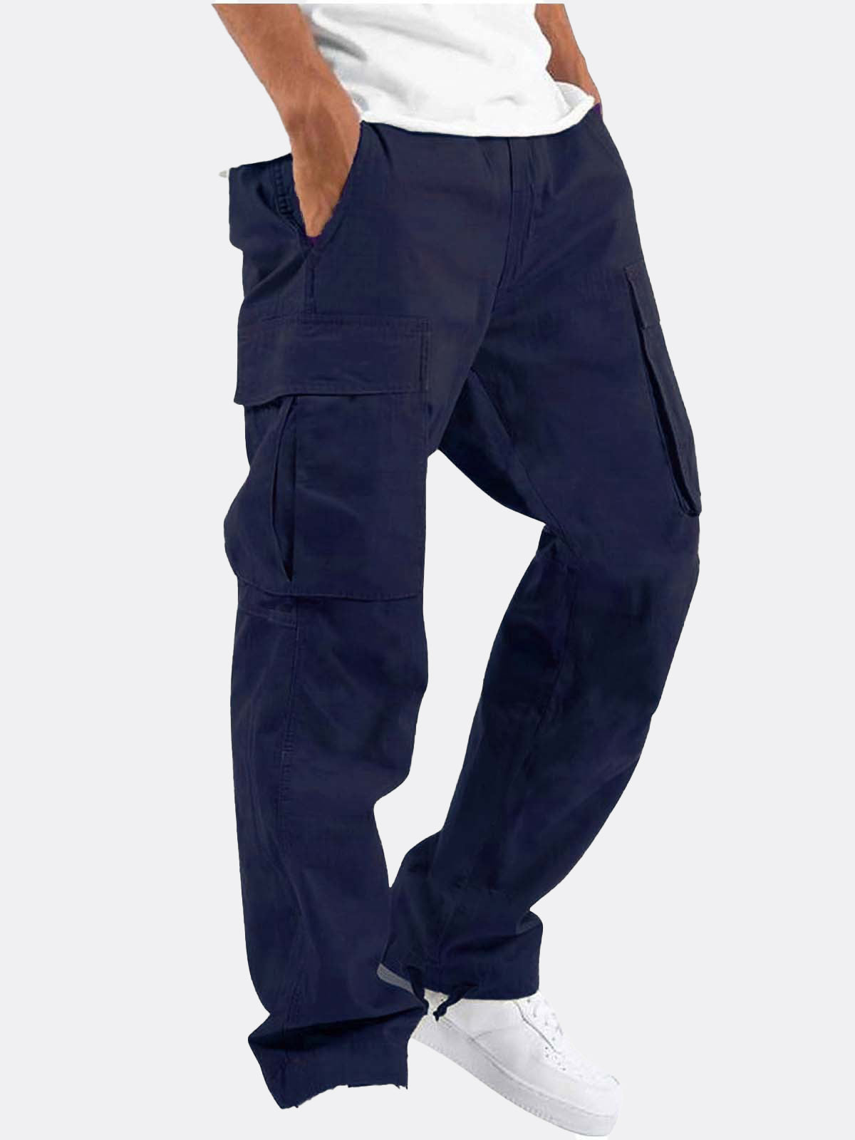 Men's Solid Color Casual Drawstring Multi-pocket Cargo Pants