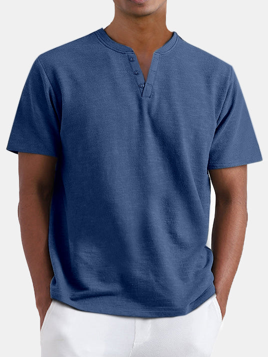 Men's Basic Casual Solid Color Henley Short Sleeve T-Shirt