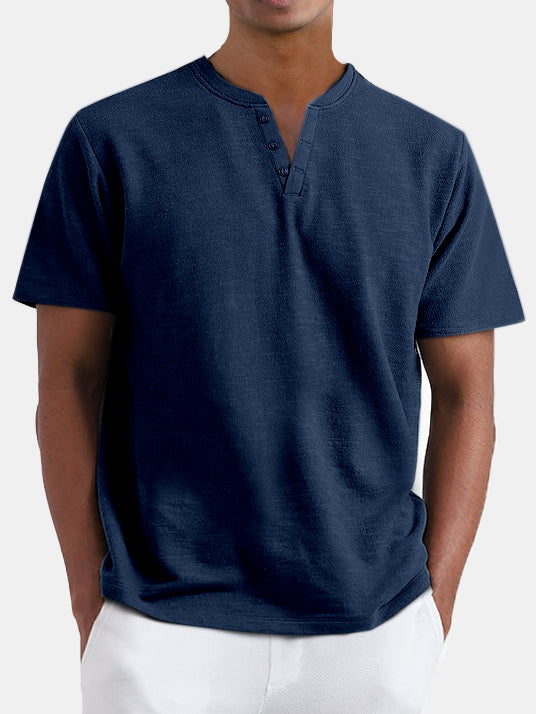 Men's Basic Casual Solid Color Henley Short Sleeve T-Shirt