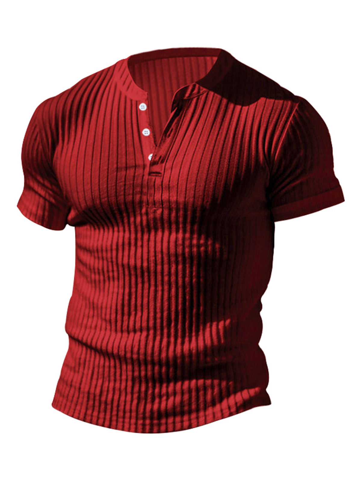 Men's solid color pit strip casual button V-neck short-sleeved Henley T-shirt