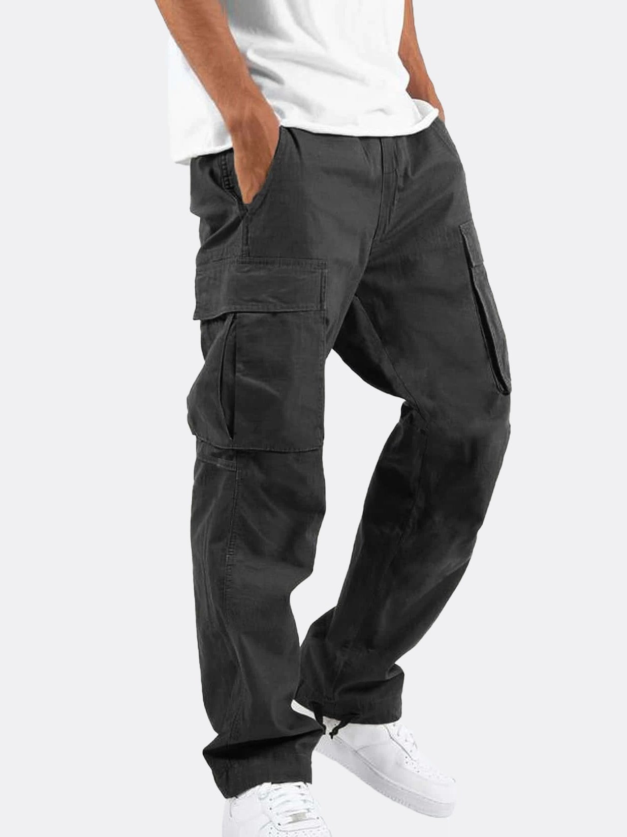 Men's Solid Color Casual Drawstring Multi-pocket Cargo Pants