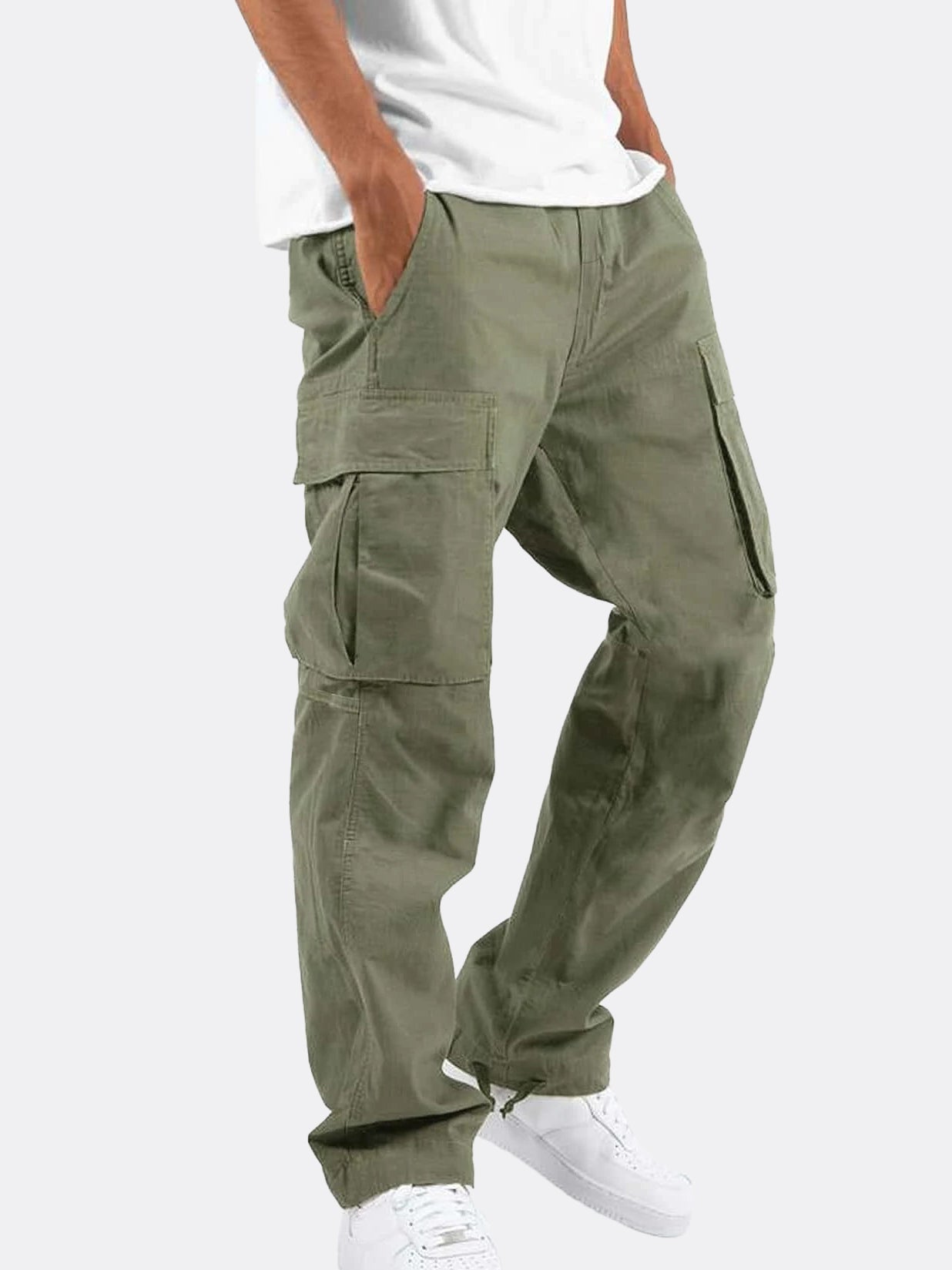 Men's Solid Color Casual Drawstring Multi-pocket Cargo Pants