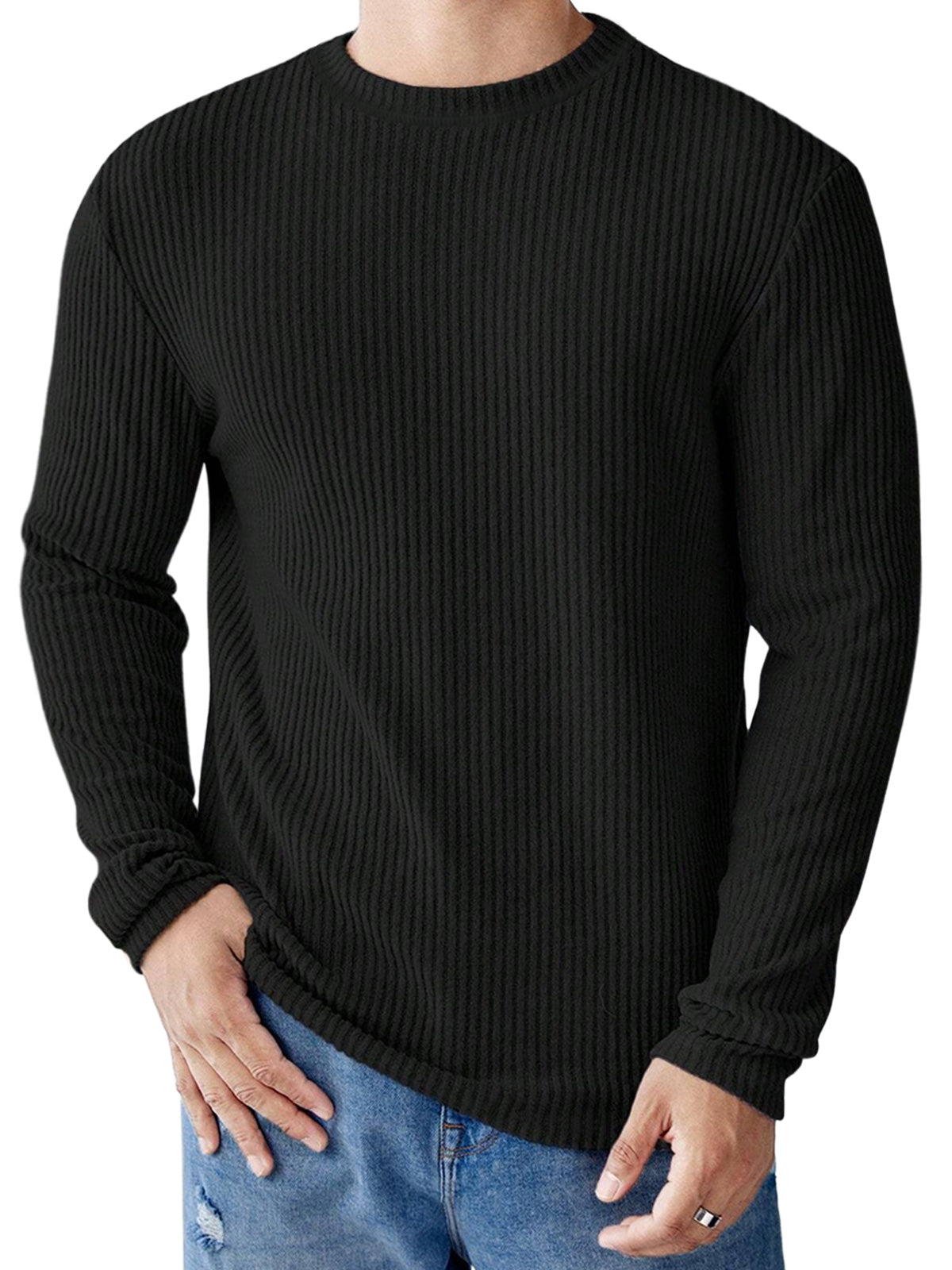 Men's Casual Round Neck Striped Loose Large Size Long Sleeve T-Shirt