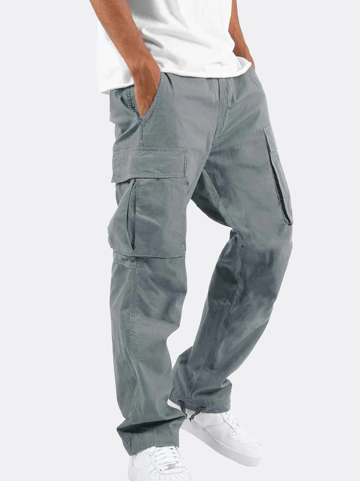 Men's Solid Color Casual Drawstring Multi-pocket Cargo Pants