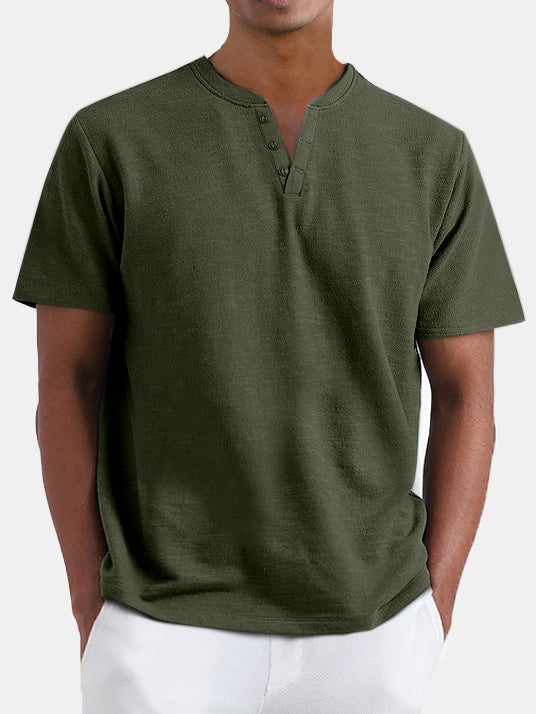 Men's Basic Casual Solid Color Henley Short Sleeve T-Shirt