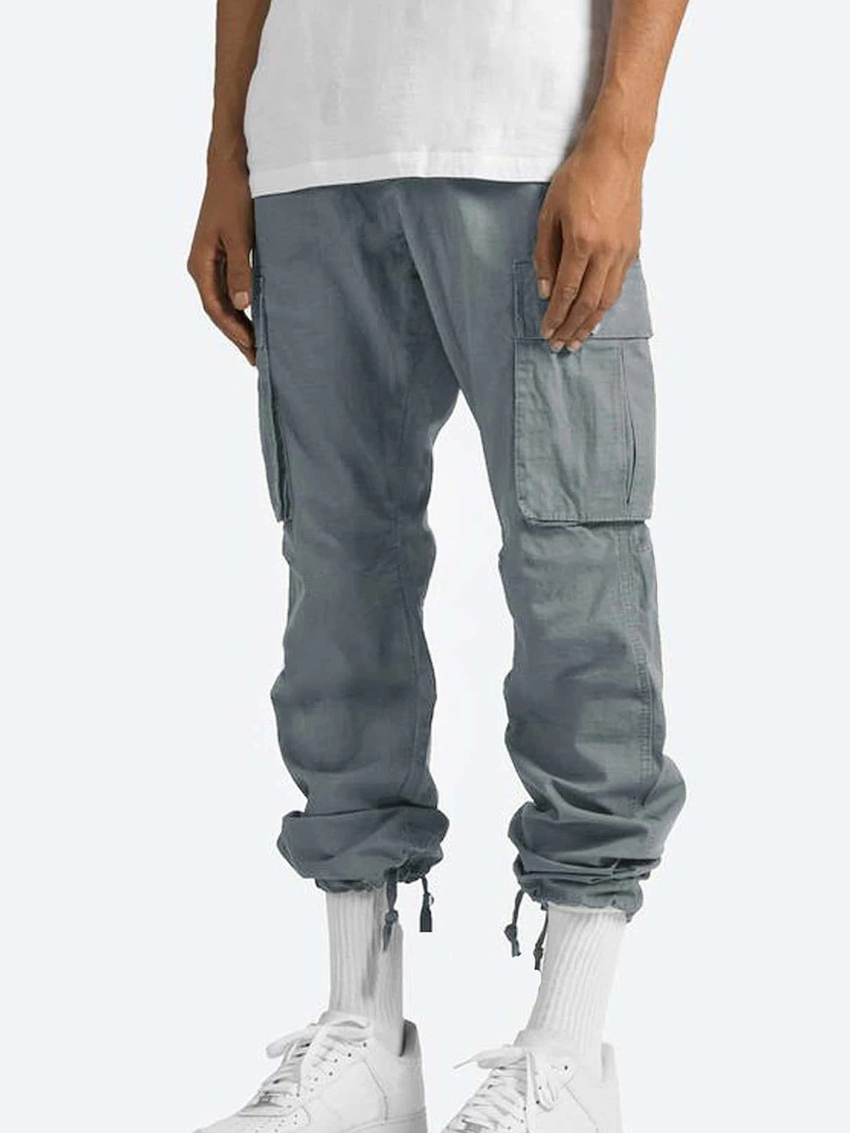 Men's Solid Color Casual Drawstring Multi-pocket Cargo Pants