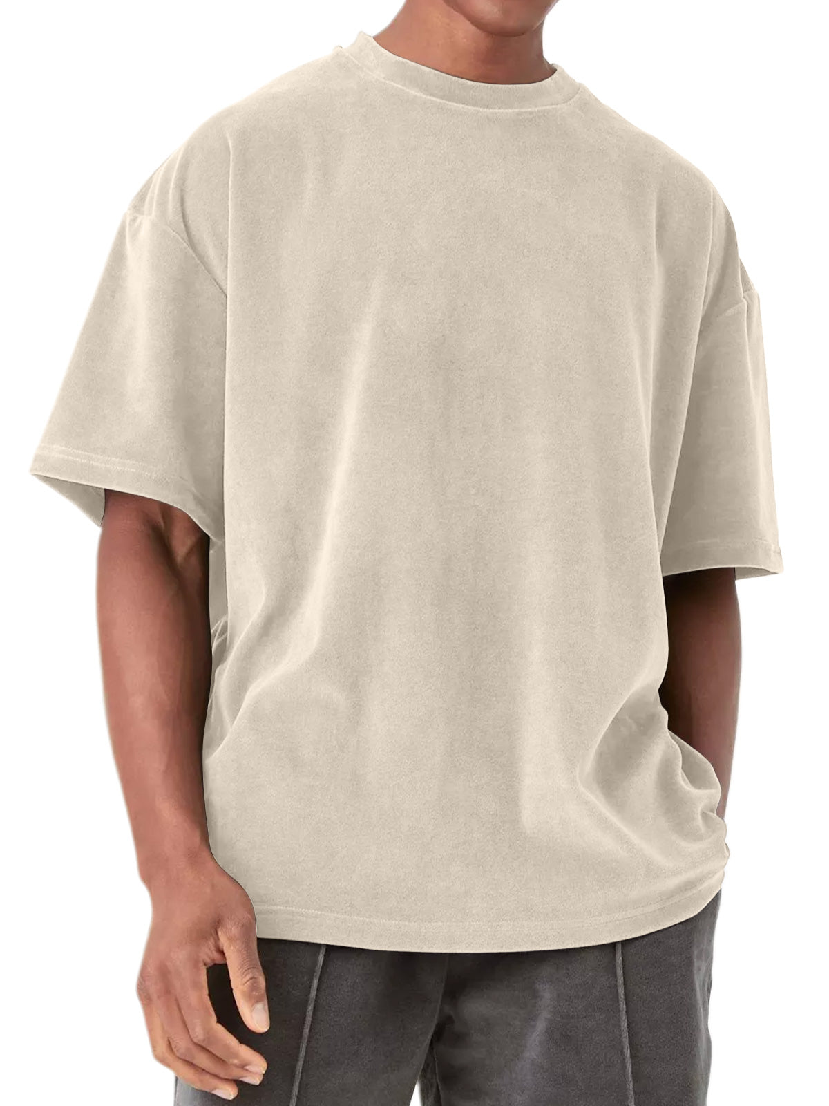 Men's Round Neck Suede Solid Color Short Sleeve T-Shirt