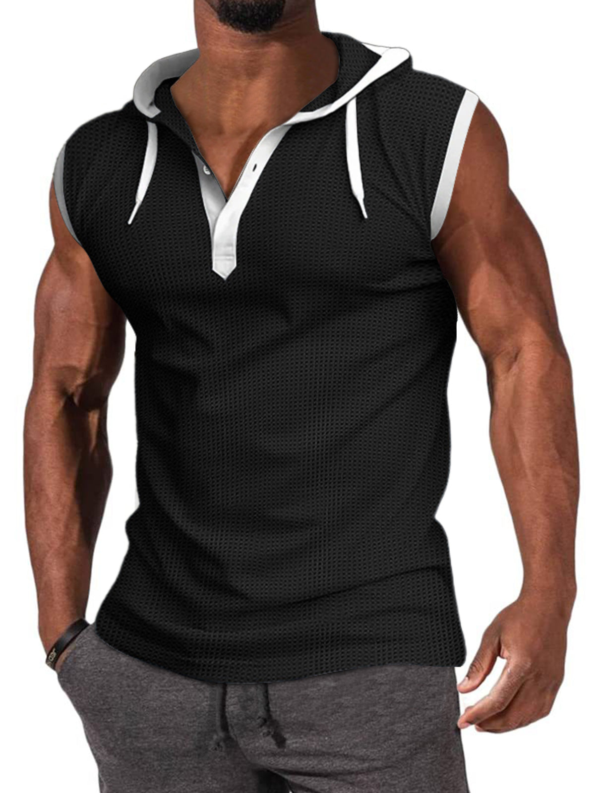 Men's Basic Casual Hooded Sleeveless T-Shirt Vest