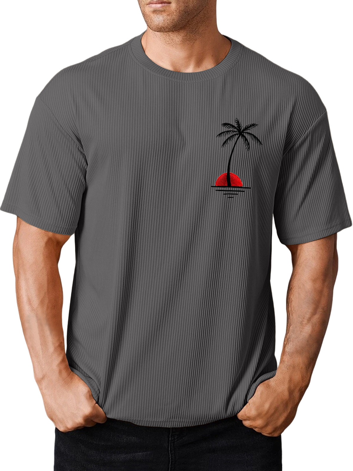 Men's Hawaiian striped coconut print short-sleeved T-shirt