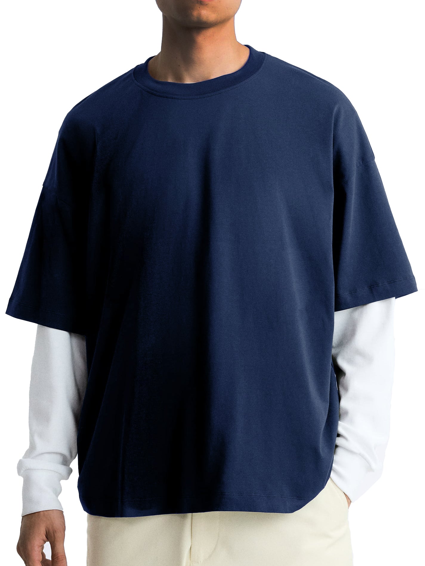 Men's Fashionable Loose Spliced two-piece Long-sleeved T-shirt 