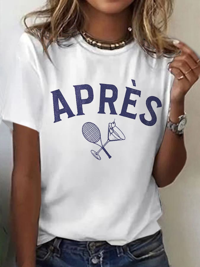 Women's Apres Tennis Printed V-Neck T-Shirt