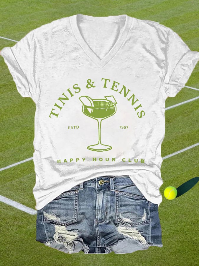 Women's Tinis And Tennis Casual V-Neck Tee