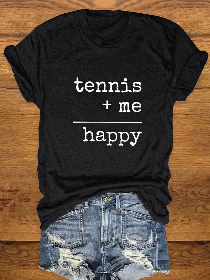 Women's "Tennis+me=happy" printed T-shirt