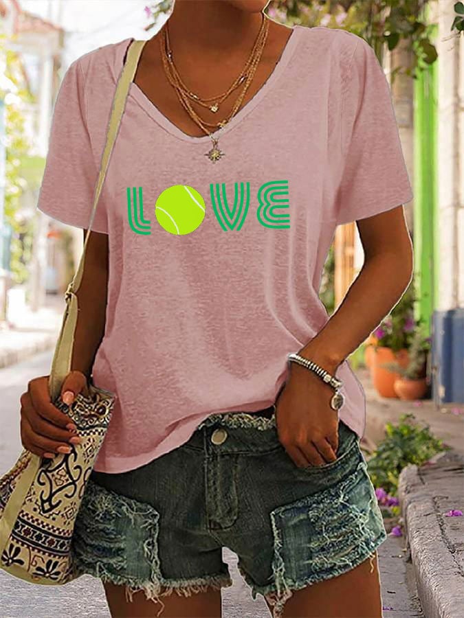 Women's Love Tennis Printed V-Neck T-shirt