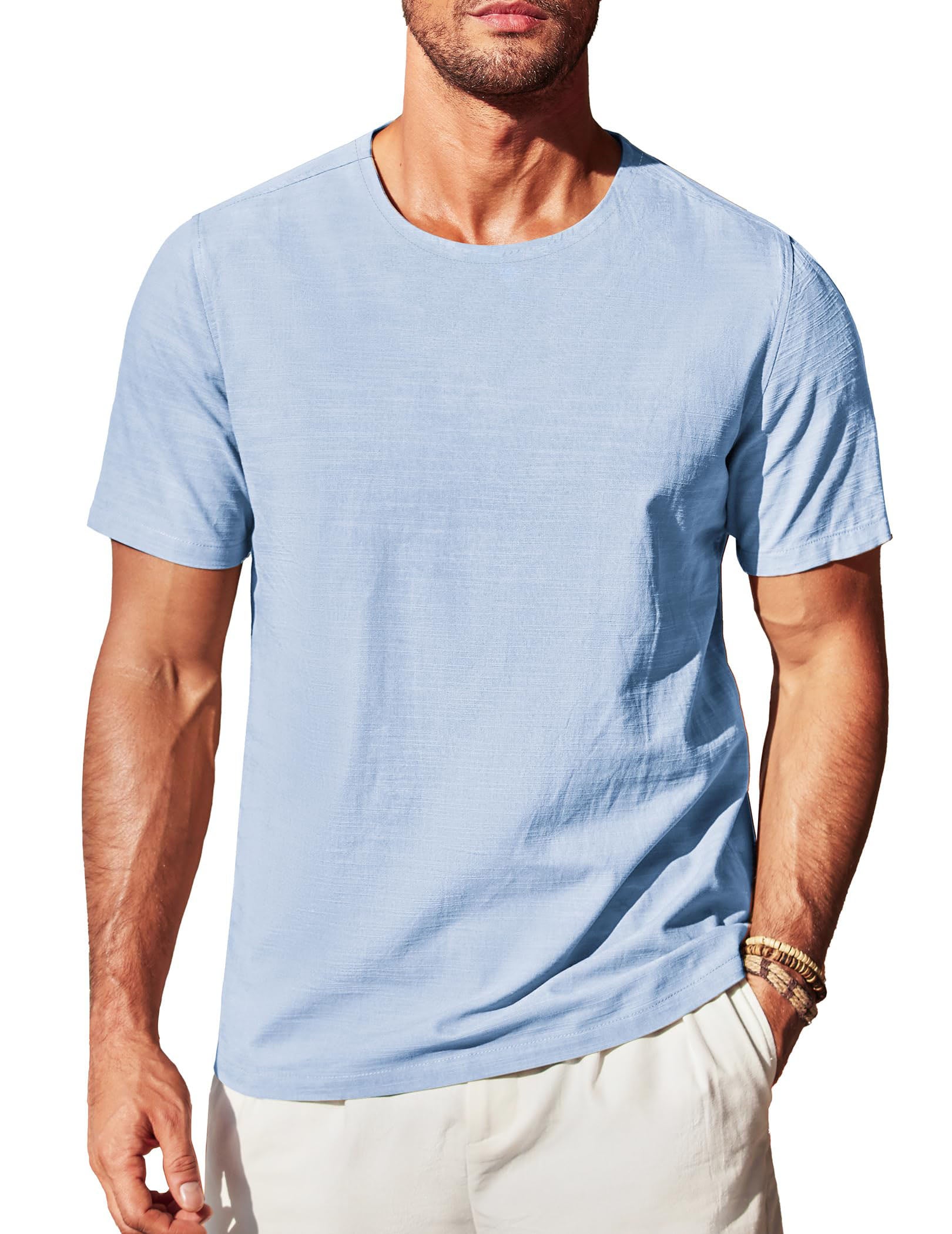 Men's Cotton and Linen Round Neck Short-Sleeved T-shirt