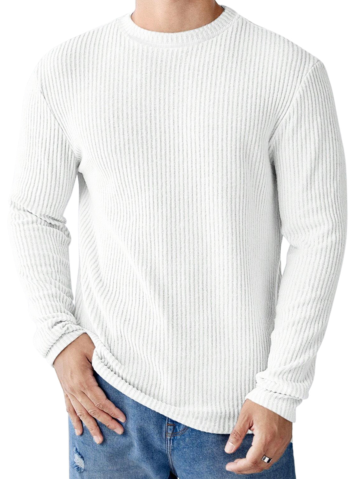 Men's Casual Round Neck Striped Loose Large Size Long Sleeve T-Shirt