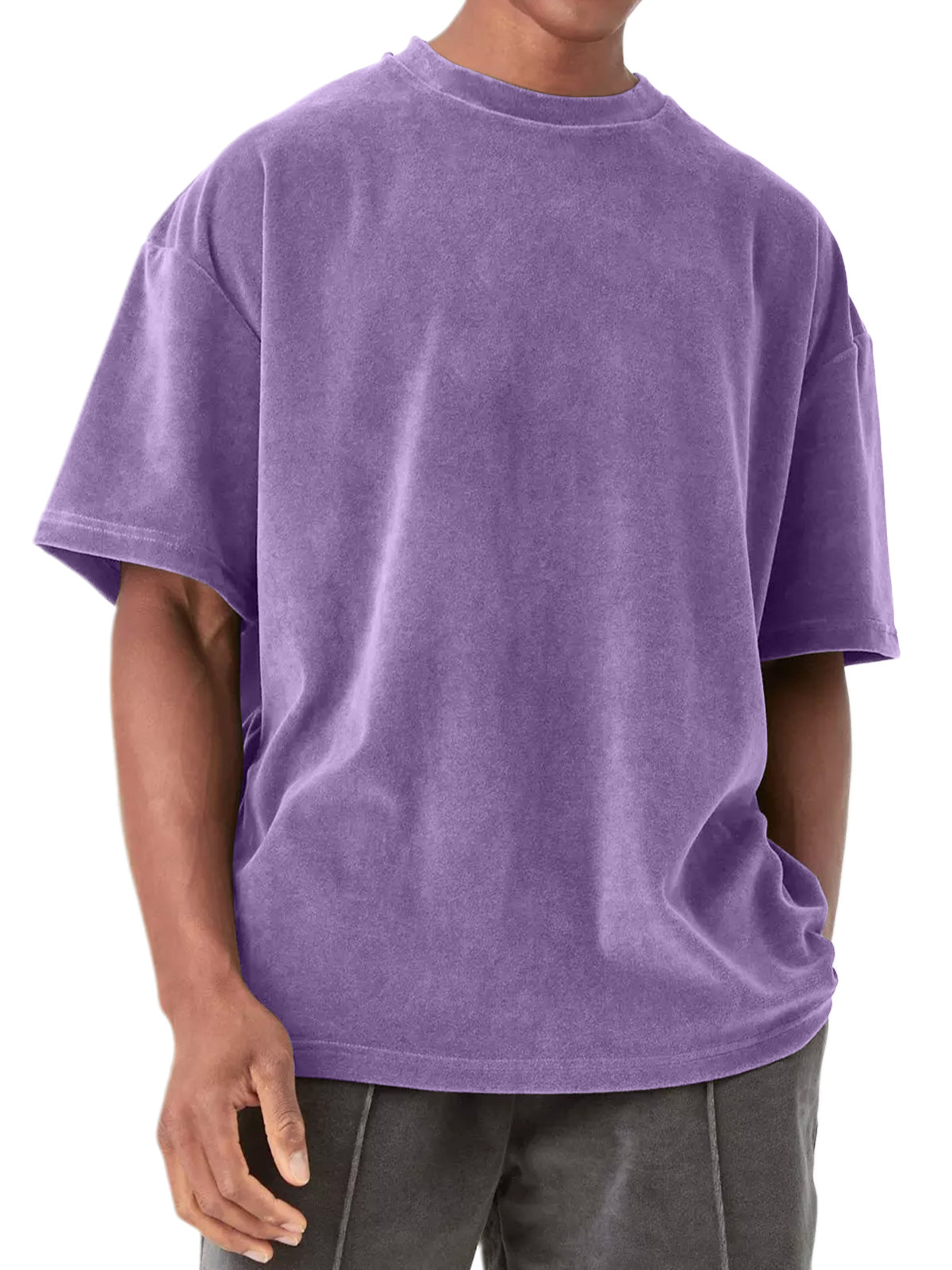 Men's Round Neck Suede Solid Color Short Sleeve T-Shirt