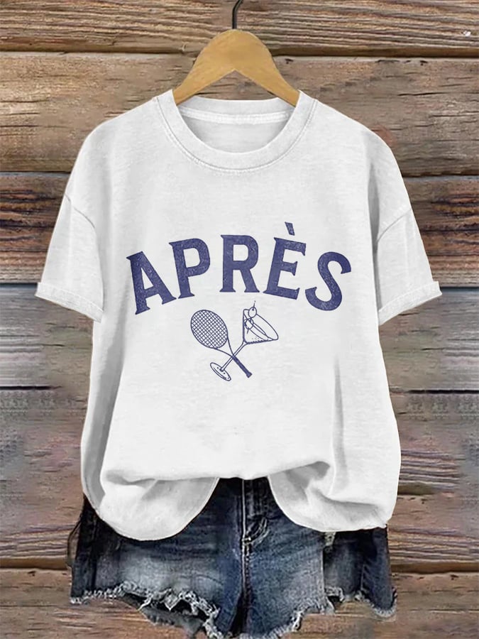 Women's Apres Tennis Printed V-Neck T-Shirt