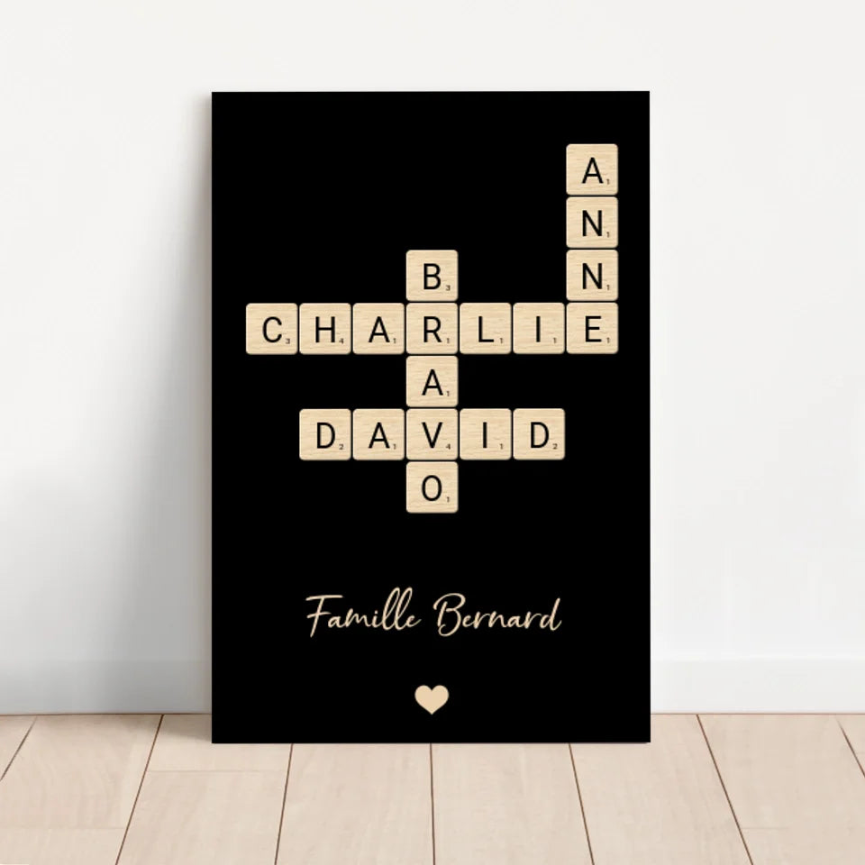 Family crossword puzzle personalized canvas