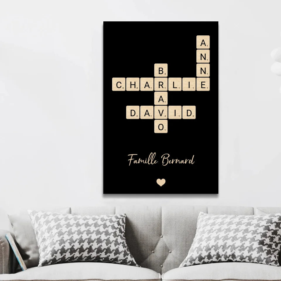 Family crossword puzzle personalized canvas