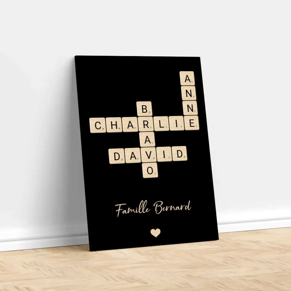 Family crossword puzzle personalized canvas