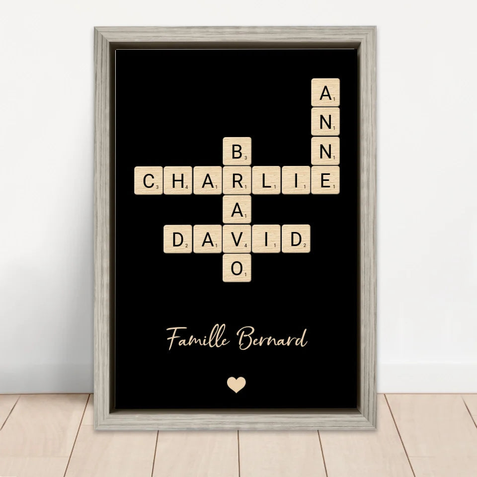 Family crossword puzzle personalized canvas