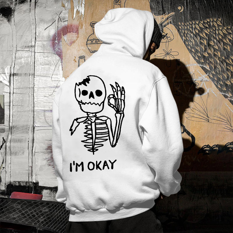 I'm Okay Broken Skeleton Printed Casual Men's Hoodie