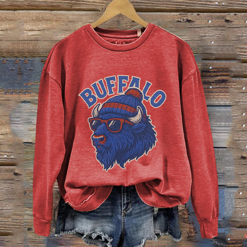 Retro Style Buffalo Football  Mascot Sweatshirt