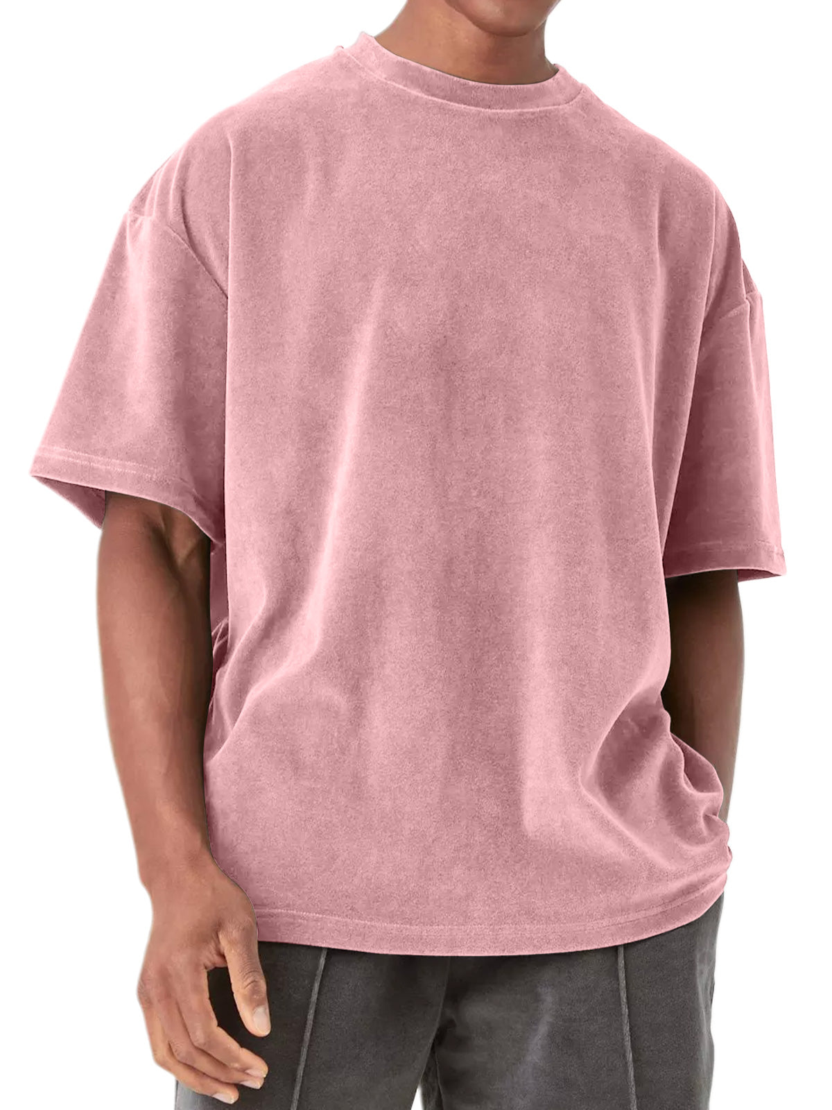 Men's Round Neck Suede Solid Color Short Sleeve T-Shirt