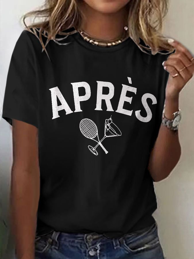 Women's Apres Tennis Printed V-Neck T-Shirt