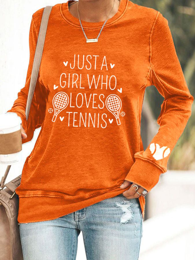 Women's "Just A Girl Who Loves Tennis" printed casual sweatshirt