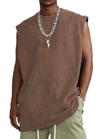 Men's Simple Washed Comfortable Loose Sleeveless T-shirt